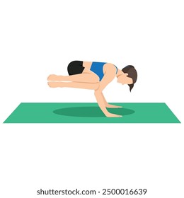 Woman doing Side Crow Pose, Side Crane Pose or Parsva Bakasana, Parsva Kakasana. Flat vector illustration isolated on white background