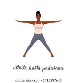 Woman doing Side Hands And Feet Pose, Parsva Hasta Padasana. Flat vector illustration isolated on white background