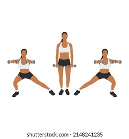 Woman doing Side lunge front raise exercise. Flat vector illustration isolated on white background