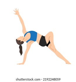 Woman Doing Side Plank With Bottom Knee Hovering Exercise. Flat Vector Illustration Isolated On White Background