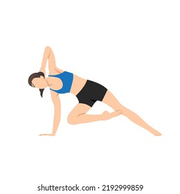 Woman Doing Side Plank With Bottom Knee Bent Exercise. Flat Vector Illustration Isolated On White Background