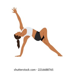 Woman doing Side plank with bottom knee hovering exercise. Flat vector illustration isolated on white background