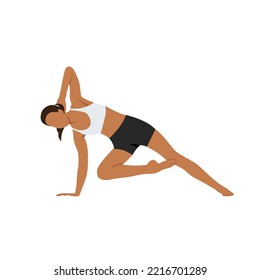 Woman doing Side plank with bottom knee bent exercise. Flat vector illustration isolated on white background