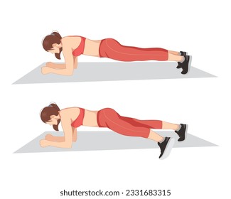 Woman doing side plank leg stretch in 2 steps on grey mat. Illustration about workout posture introduction.