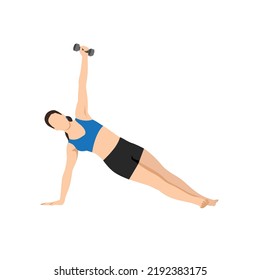 Woman doing Side Plank Pose, Sage Vasistha's Pose. Beautiful girl practice Vasisthasana exercise. Flat vector illustration isolated on white background