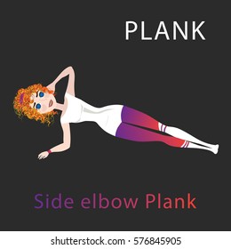 Woman doing a side plank position. Isolate background. Fitness exercising. Elbow side plank