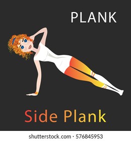 Woman doing a side plank position. Isolate background. Fitness exercising