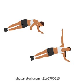 Woman doing Side plank rotation exercise. Flat vector illustration isolated on white background