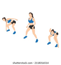 Woman doing Side shuffle exercise. Flat vector illustration isolated on white background