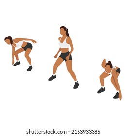 Woman doing Side shuffle exercise. Flat vector illustration isolated on white background