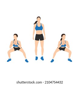 Woman doing Side to side squats exercise. Flat vector illustration isolated on white background