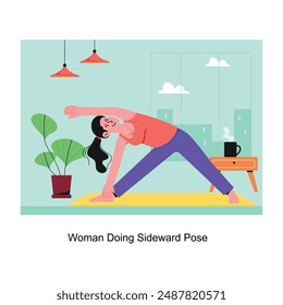 Woman Doing Sideward Pose concept flat style stock illustration with background. EPS 10 File