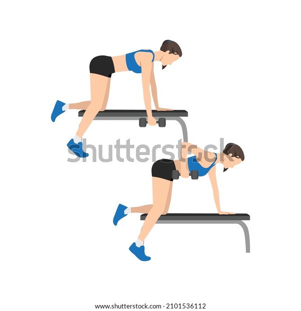 4 Woman Doing Single Arm Bent Over Row Exercise Flat Vector Illustration Isolated On White 3660