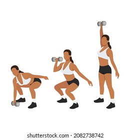 Woman doing Single arm dumbbell snatch exercise. flat vector illustration isolated on white background