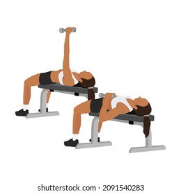 Woman doing Single arm dumbbell chest press exercise. Flat vector illustration isolated on white background