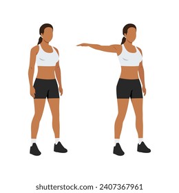 Woman doing single arm side or lateral raises exercise. Flat vector illustration isolated on white background