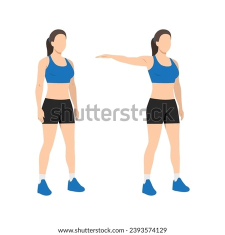 Woman doing single arm side or lateral raises exercise. Flat vector illustration isolated on white background