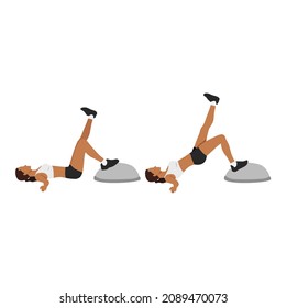 Woman doing Single leg bridge exercise. Flat vector illustration isolated on white background