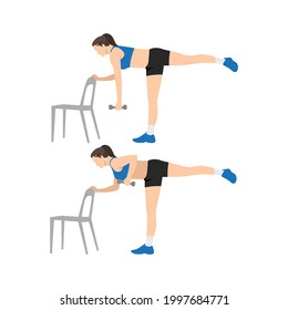 Woman doing Single leg dumbbell row exercise. Flat vector illustration isolated on white background