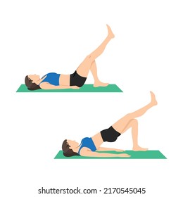 Woman doing Single leg glute bridge exercise. Flat vector illustration isolated on white background