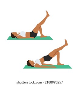 Woman doing Single leg glute bridge exercise. Flat vector illustration isolated on white background