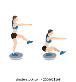 Woman Doing Single Leg Squat. Pistol Squats Exercise. Flat Vector Illustration Isolated On White Background