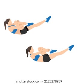 Woman Doing Single Leg Stretch Exercise. Flat Vector Illustration Isolated On White Background