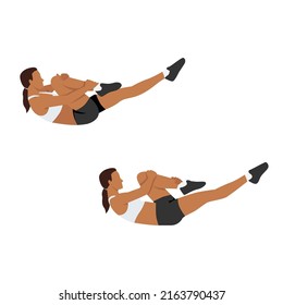 Woman doing Single leg stretch exercise. Flat vector illustration isolated on white background