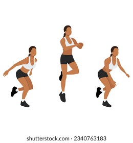 Woman doing single or one leg hops or jumps exercise. Flat vector illustration isolated on white background