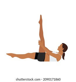 Woman doing Single straight leg stretch pilates exercise. Flat vector illustration isolated on white background