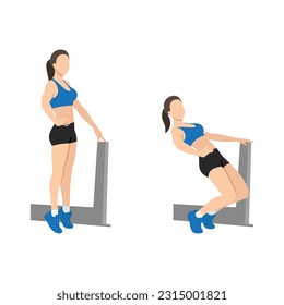 Woman doing sissy squat exercise. Flat vector illustration isolated on white background