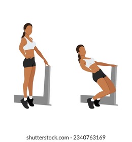 Woman doing sissy squat exercise. Flat vector illustration isolated on white background