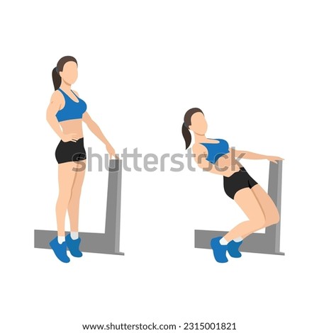 Woman doing sissy squat exercise. Flat vector illustration isolated on white background