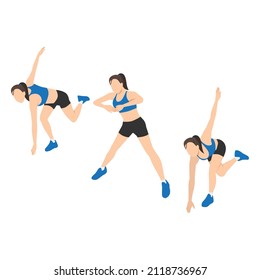 Woman doing Skating windmill exercise. Flat vector illustration isolated on white background