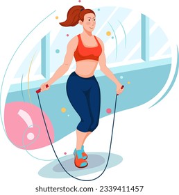 Woman Doing Skipping With Skipping Rope Illustration