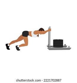 Woman doing sled pushed exercise. Flat vector illustration isolated on white background