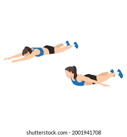 Woman doing Slider prone snow angels exercise. Flat vector illustration isolated on white background