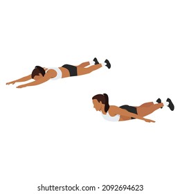 Woman doing Slider prone snow angels exercise. Flat vector illustration isolated on white background