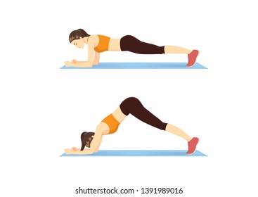 Woman doing Sliding Pike Exercise on blue mat for guide. Illustration about side abdominal workout.