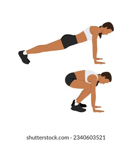 Woman doing Snap Jumps Exercise. Flat vector illustration isolated on white background