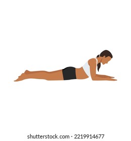 Woman doing Sphinx - Salamba Bhujangasana yoga pose. Flat vector illustration isolated on white background