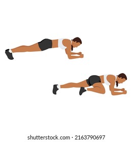 Woman doing Spider plank exercise. Flat vector illustration isolated on white background