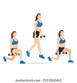 woman doing split alternating squat jumps exercise. Flat vector illustration isolated on white background