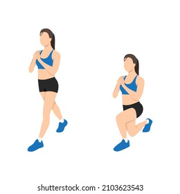 Woman Doing Split Squat Exercise. Flat Vector Illustration Isolated On White Background