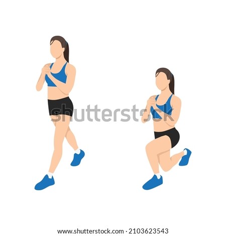Woman doing Split squat exercise. Flat vector illustration isolated on white background