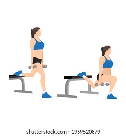 Woman doing split squats Workout in 2 steps. Flat vector illustration isolated on white background