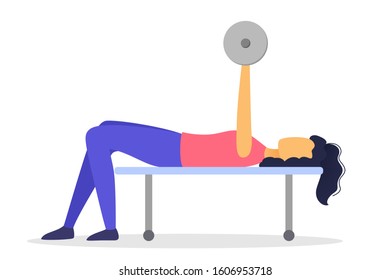 Woman doing sport exercise with a barbell in the gym. Lifting weight. Active and healthy lifestyle. Isolated flat vector illustration