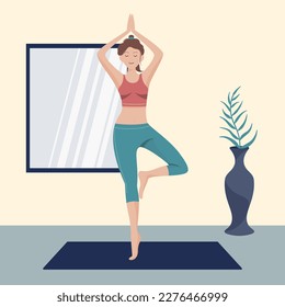 woman doing sport exercises in livingroom