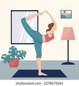 woman doing sport exercises in livingroom