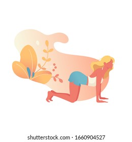Woman doing sport, yoga, dancing, fitness exercise. Flat modern illustrations for beauty, spa, wellness, natural products, cosmetics, body care. Design for mobile website development. - Vector